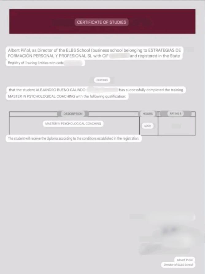 Coaching certificate